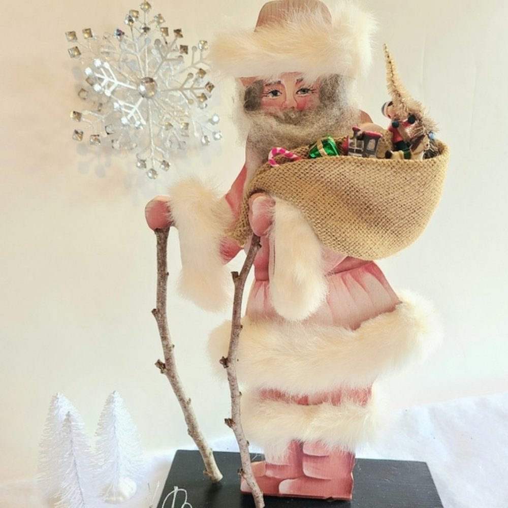 *Faux Fur Decoratered Folk Art Santa